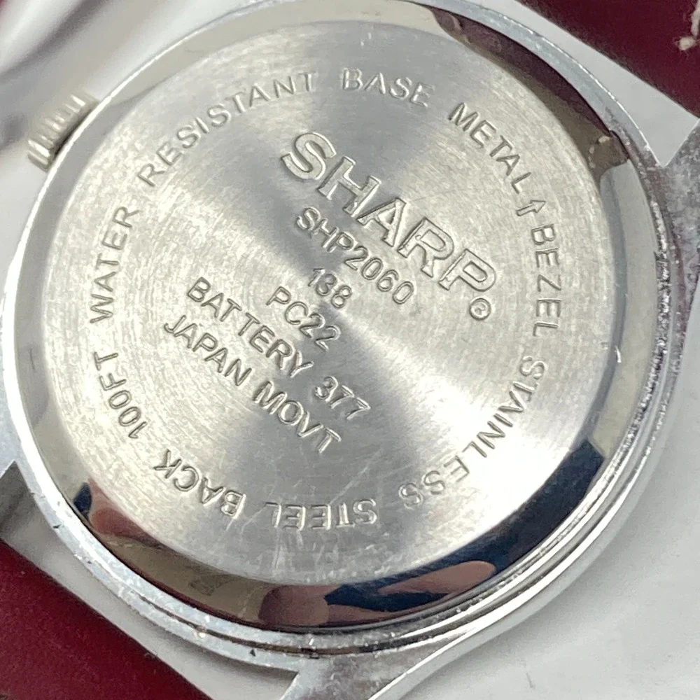 Sharp Womens Easy Reader Watch 29mm Silver Tone Date Red Leather 30M New Battery